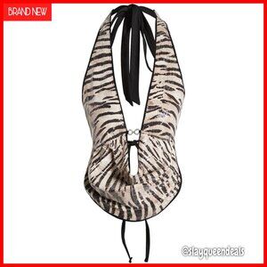 Cheetah Print Sequin Halter Corset Top Tie Back Y2K Crop